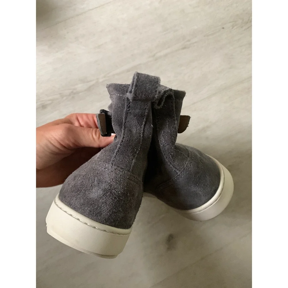 Pom d'Api Kids Grey Suede Leather Lined Ankle Boots Side Zip Buckle‎ Grey 30